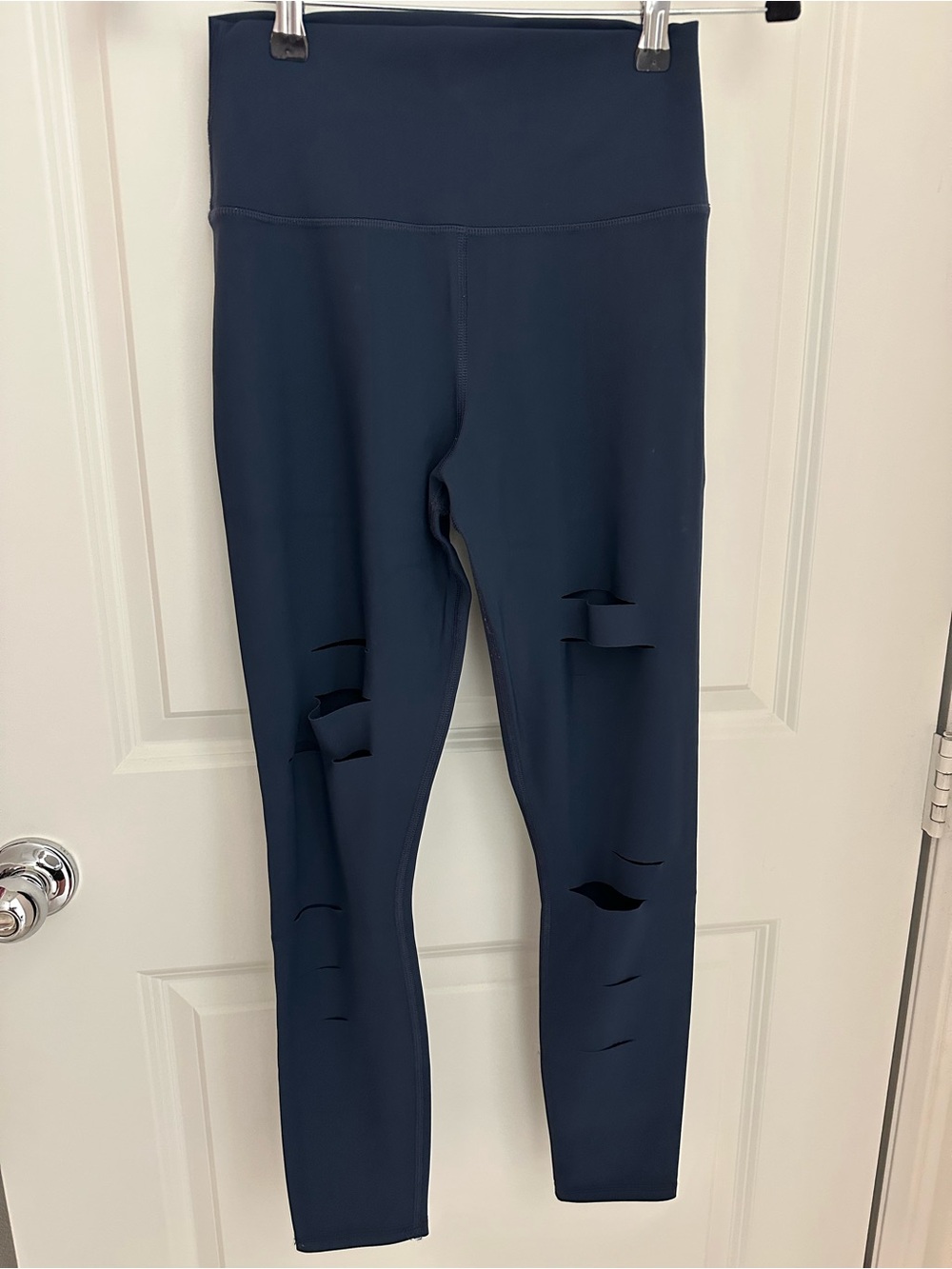 ALO Yoga Navy High-Waist Distressed Leggings